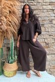Annie Cushion Cotton Barrel Culotte Pant Chocolate